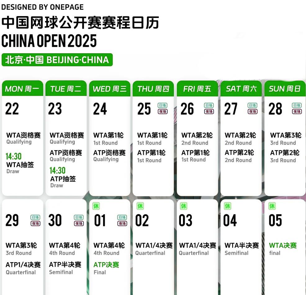 2025中國網球公開賽賽程及海外觀賽攻略